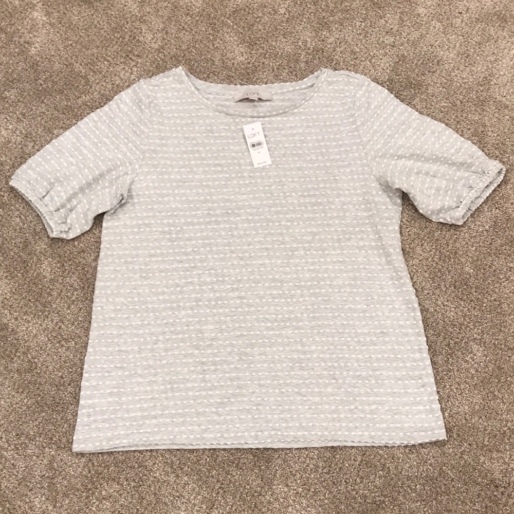 Loft Textured Polka Dot Elastic Half Sleeve Top